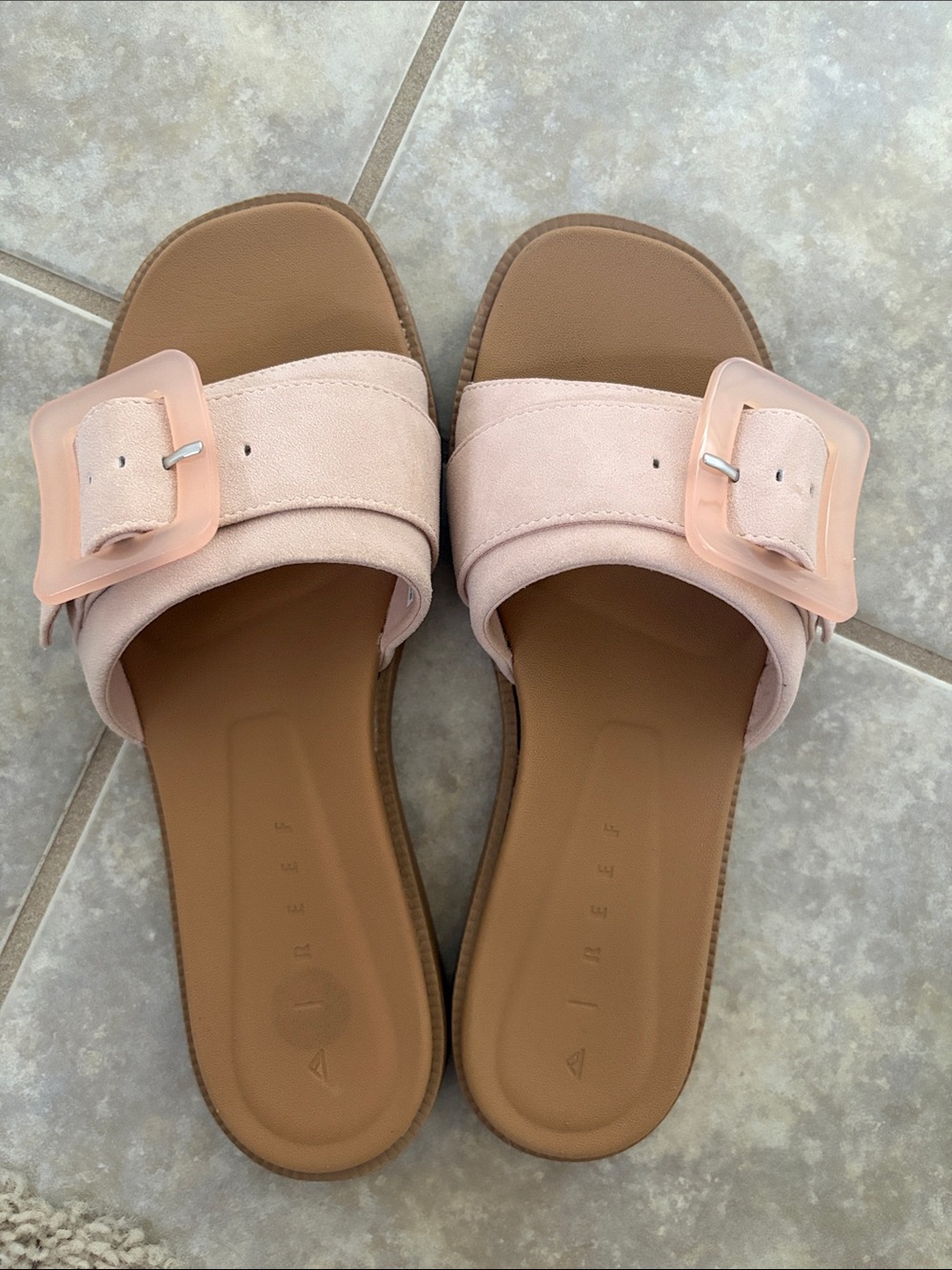 Reef Women's Slide Sandals in Light Pink with Oversized Buckle